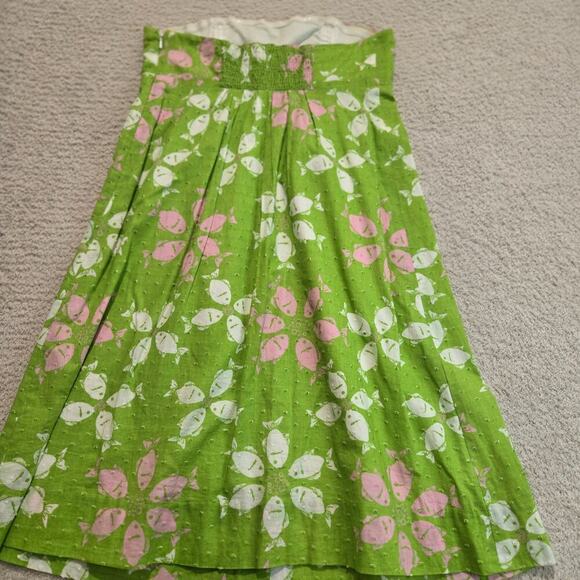 Lilly Pulitzer Strapless Pink and Green Fish Print Dress Size 0 Beachy Vacation - Picture 7 of 14